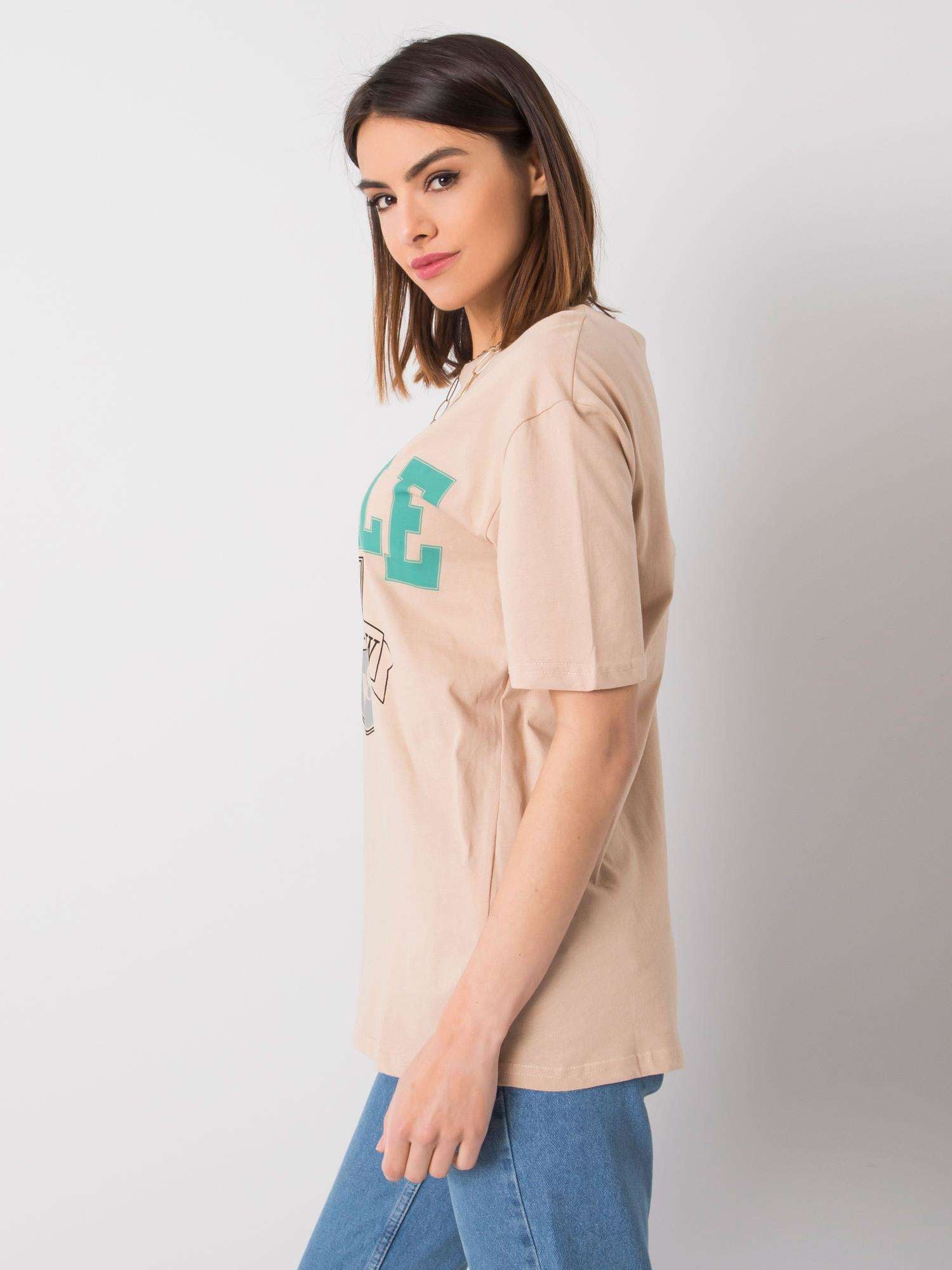 RUE PARIS Beżowy t-shirt damski z printem