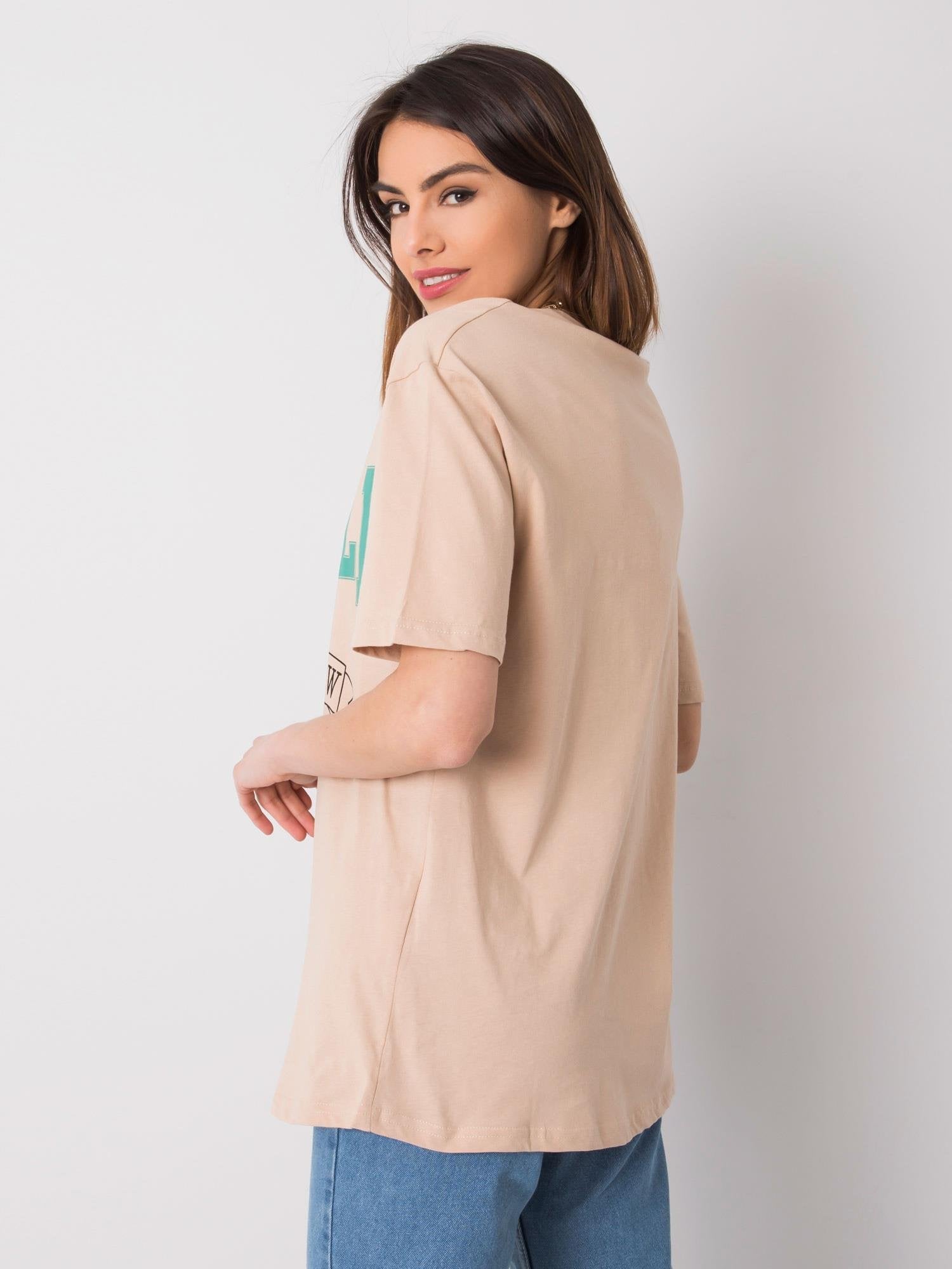 RUE PARIS Beżowy t-shirt damski z printem