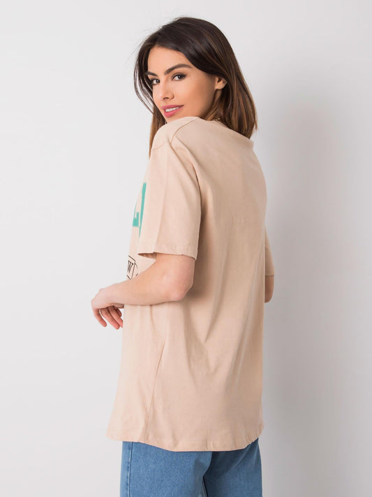 RUE PARIS Beżowy t-shirt damski z printem