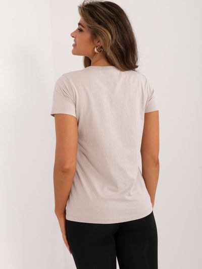 SUBLEVEL Beżowy damski t-shirt z bawełny