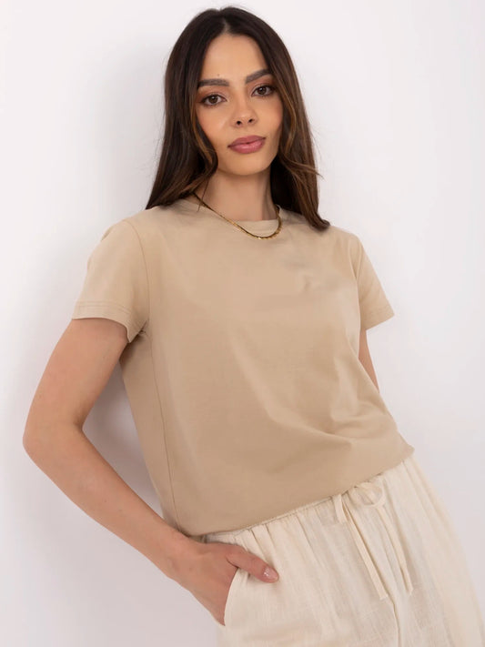 BASIC FEEL GOOD Beżowy damski t-shirt z bawełny