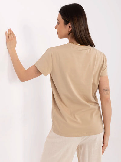 BASIC FEEL GOOD Beżowy damski t-shirt z bawełny