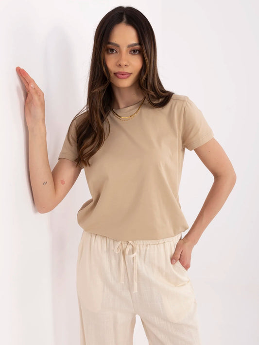 BASIC FEEL GOOD Beżowy damski t-shirt z bawełny