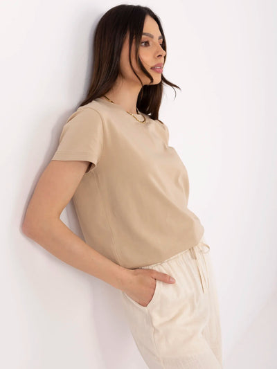 BASIC FEEL GOOD Beżowy damski t-shirt z bawełny