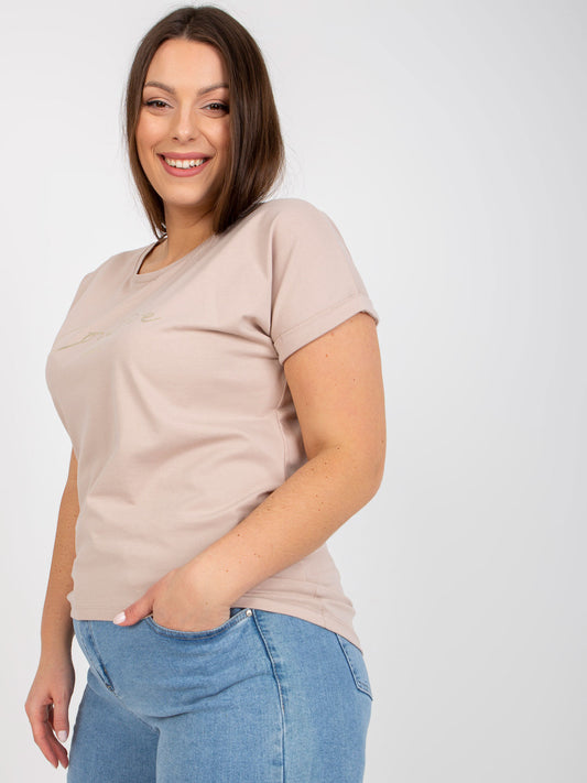 Beżowy t-shirt plus size z napisem