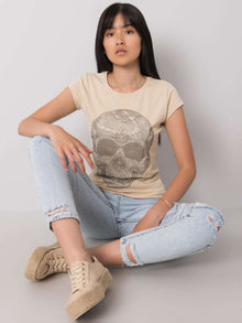 Beżowy t-shirt damski z czaszką