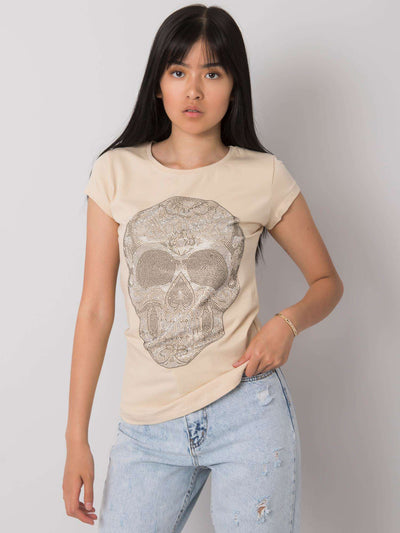Beżowy t-shirt damski z czaszką