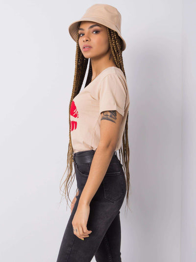 OCH BELLA Beżowy t-shirt bawełniany z printem