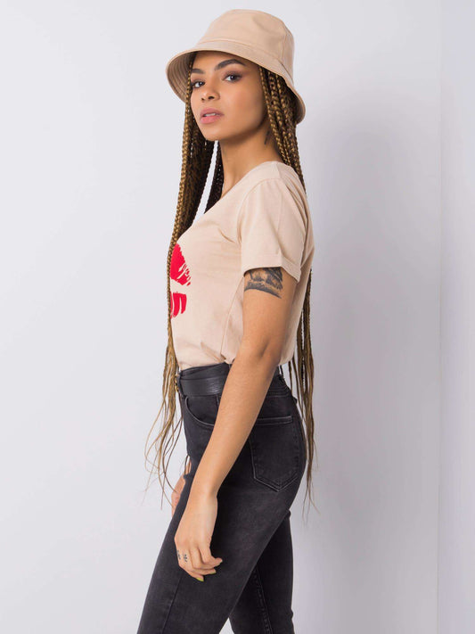 OCH BELLA Beżowy t-shirt bawełniany z printem