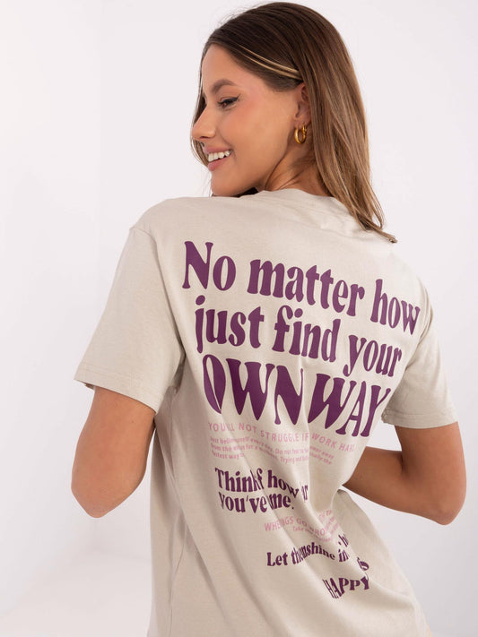 SUBLEVEL Beżowy t-shirt z okrągłym dekoltem