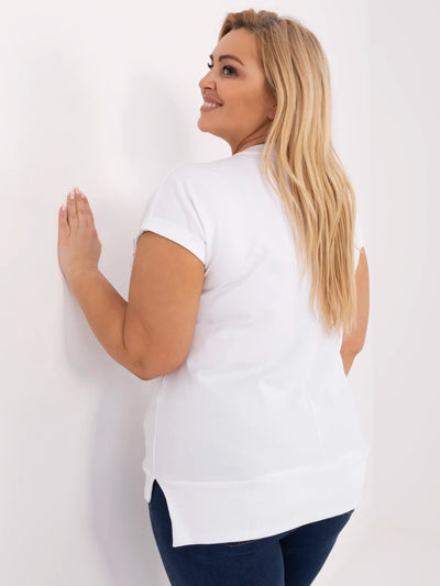 Biała casualowa bluzka plus size z dekoltem V