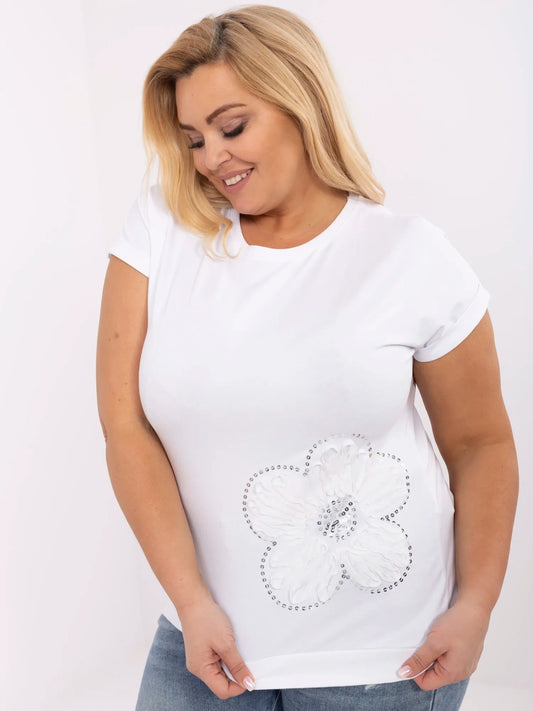 Biała bluzka plus size z kwiatową aplikacją
