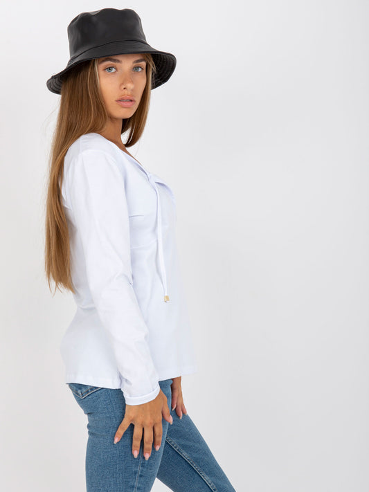 Biała bluzka basic z długim rękawem RUE PARIS