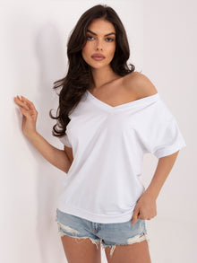 RUE PARIS Biała damska bluzka oversize z bawełny
