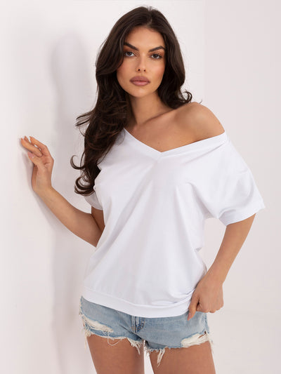 RUE PARIS Biała damska bluzka oversize z bawełny