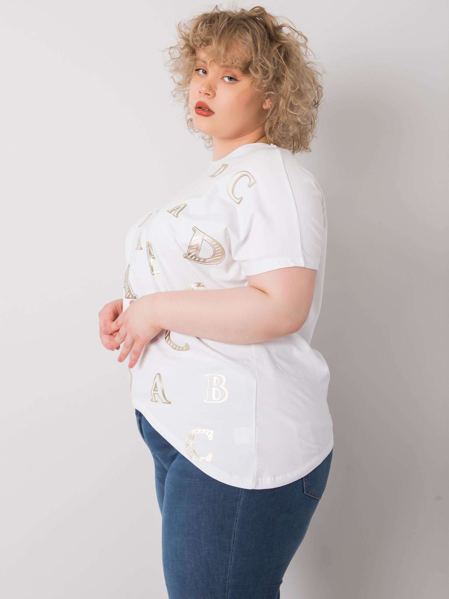 Biała bluzka plus size z printami