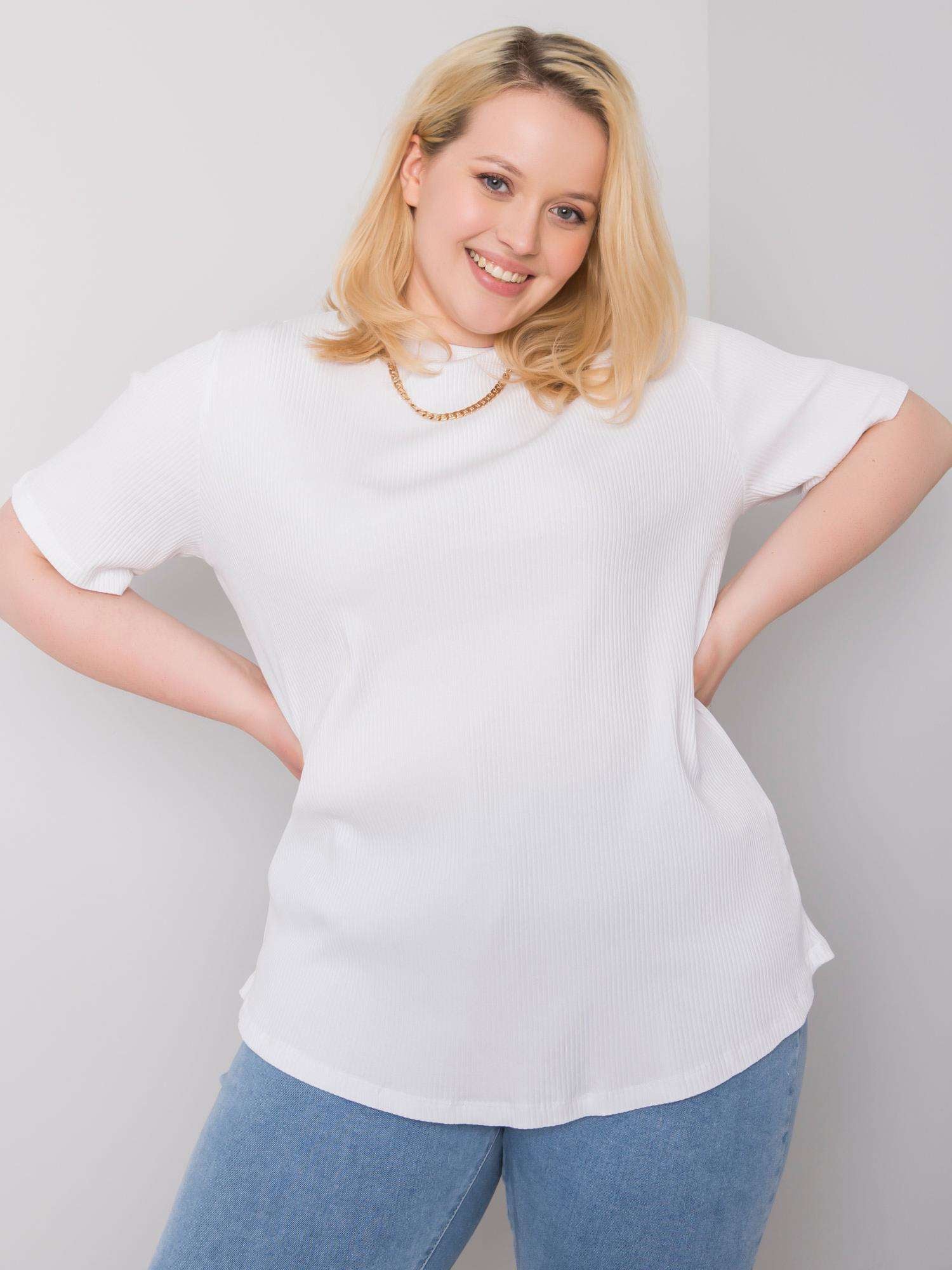 Biała bluzka plus size w prążek
