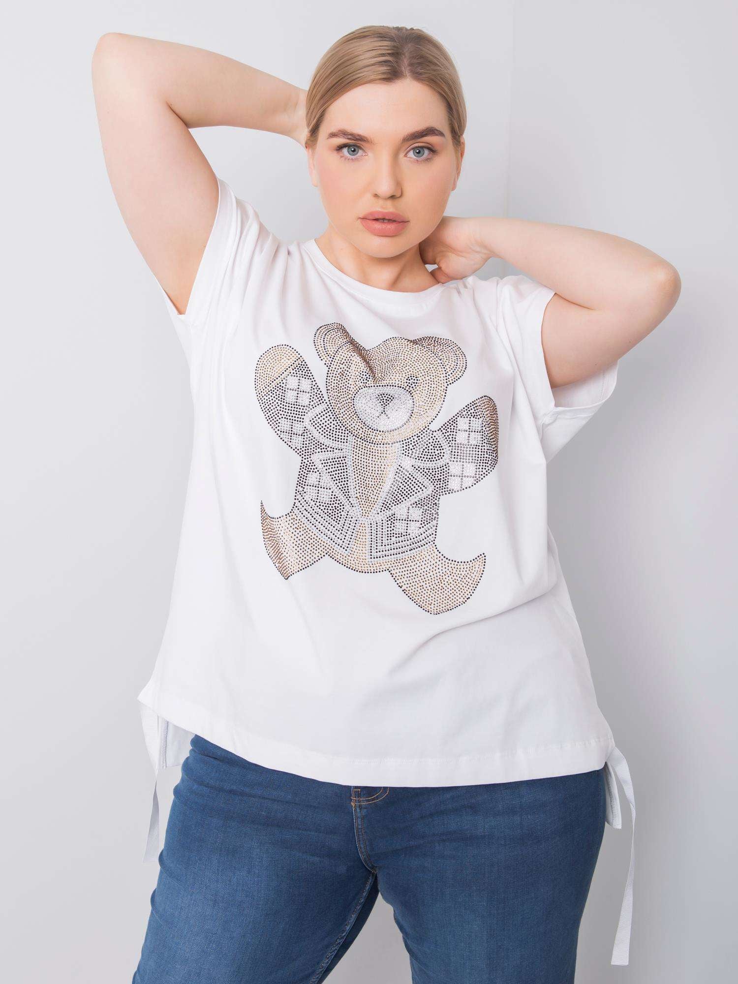Biała bluzka plus size z dżetami