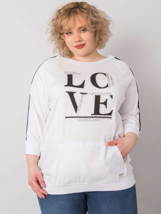 Biała bluzka plus size z kieszenią i aplikacjami