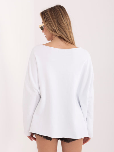 Biała dresowa bluza basic z dekoltem w łódkę