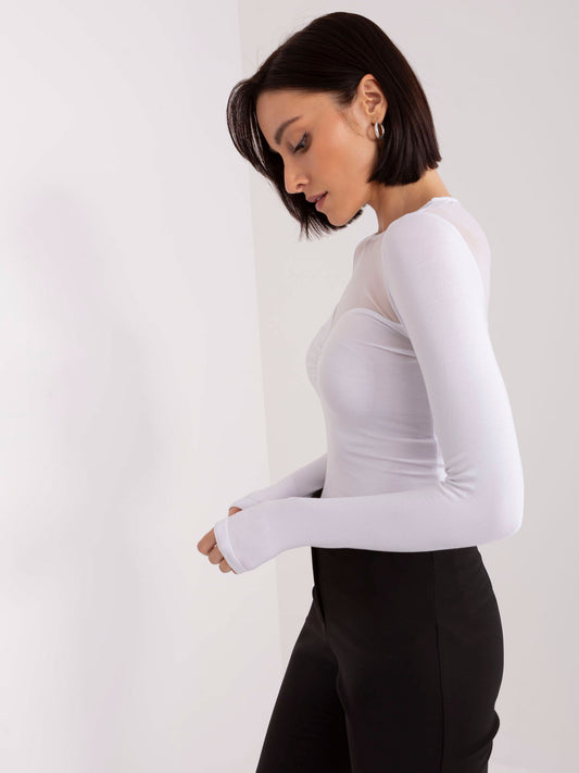 Biała bluzka basic z długim rękawem i okrągłym dekoltem BASIC FEEL GOOD