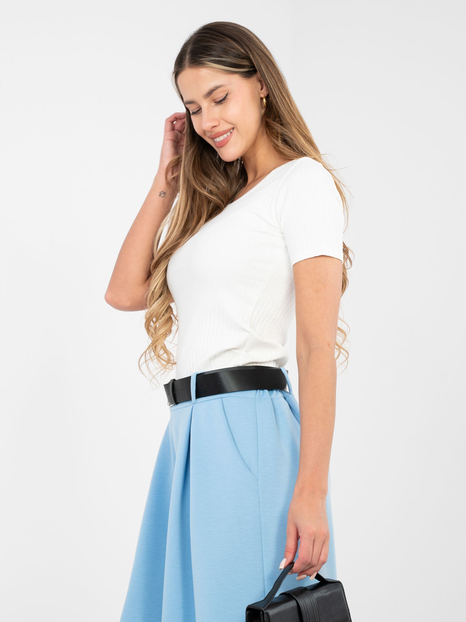 RUE PARIS Biała bluzka basic w szeroki prążek