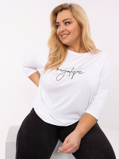 Biała damska bluzka plus size z aplikacjami
