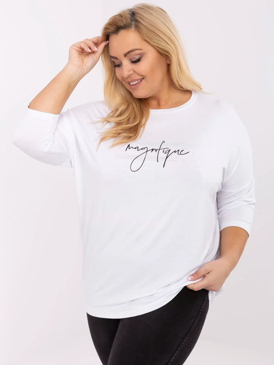 Biała damska bluzka plus size z aplikacjami