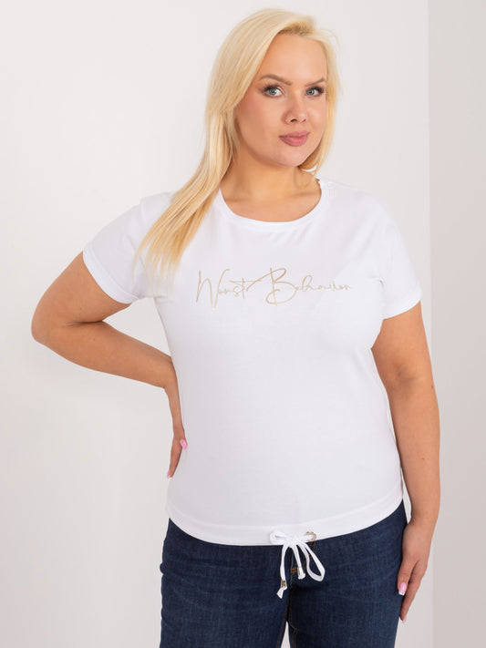 Biała damska bluzka plus size z okrągłym dekoltem
