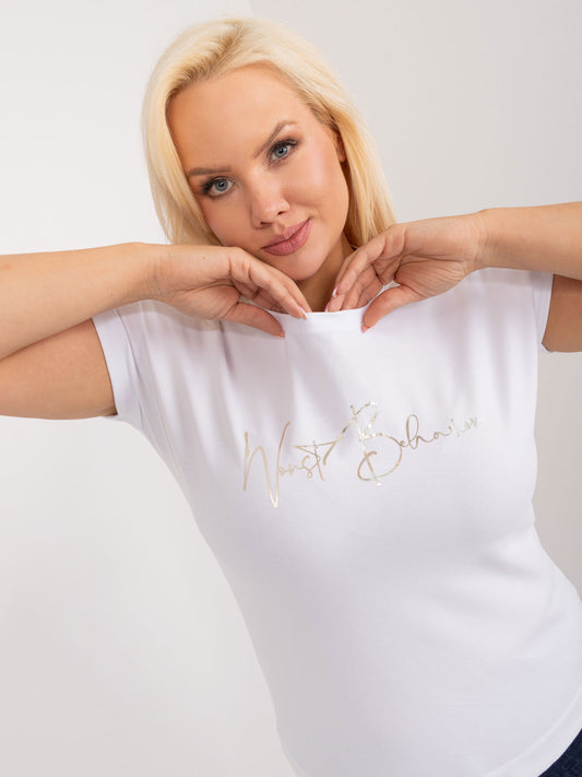Biała damska bluzka plus size z okrągłym dekoltem
