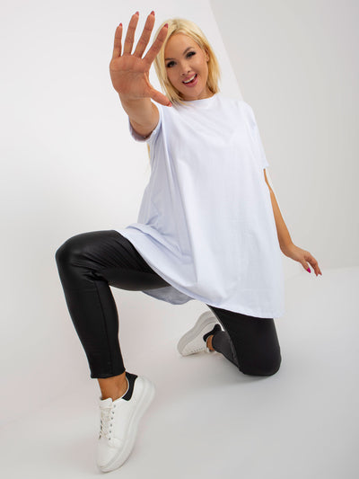 Biała długa bluzka plus size basic z bawełny