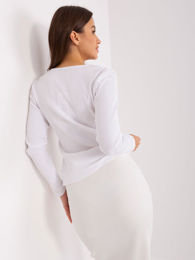 Biała dopasowana bluzka longsleeve z bawełny