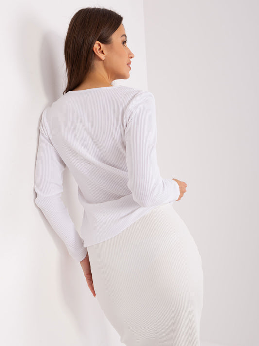 Biała dopasowana bluzka longsleeve z bawełny