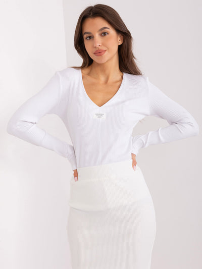 Biała dopasowana bluzka longsleeve z bawełny