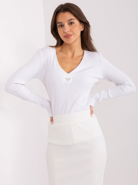 Biała dopasowana bluzka longsleeve z bawełny