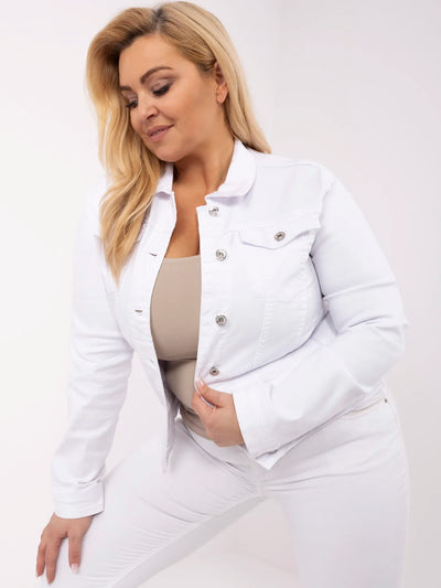 Biała jeansowa kurtka plus size z kołnierzykiem