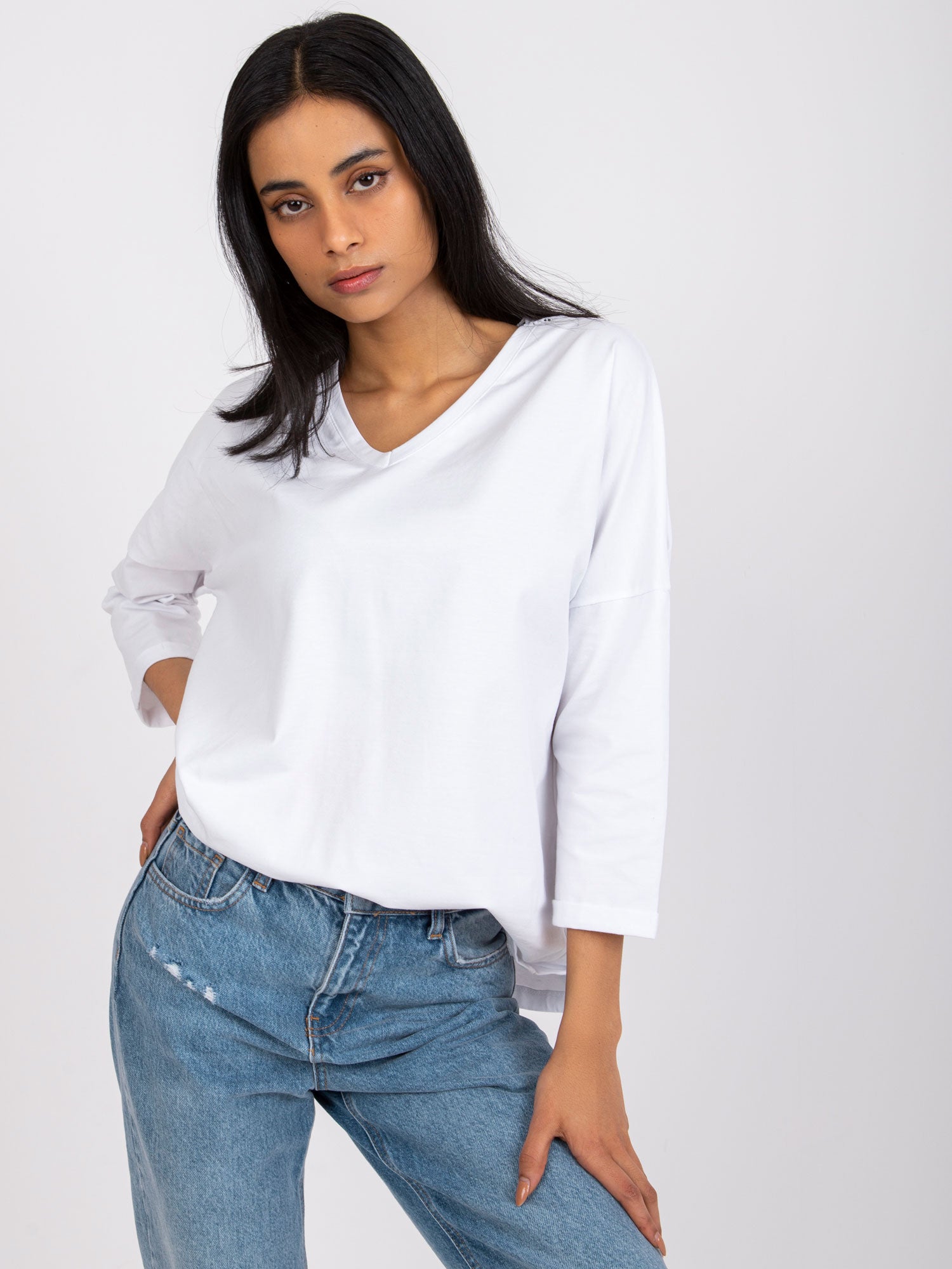 RUE PARIS Biała bluzka damska oversize