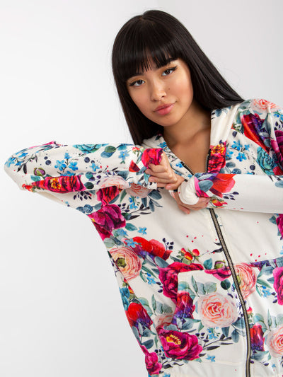 Biała welurowa bluza rozpinana w kwiaty RUE PARIS
