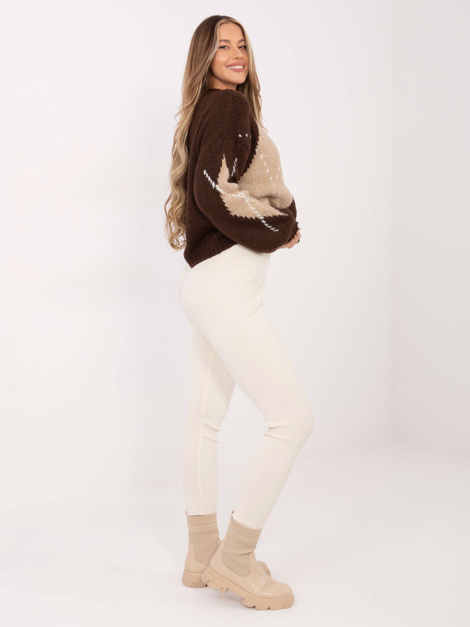 STITCH & SOUL Białe prążkowane legginsy z wiskozą