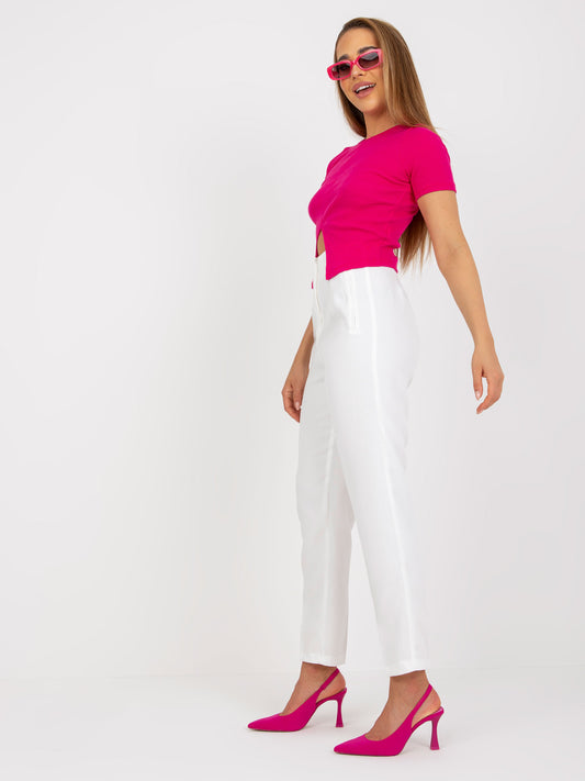 Białe eleganckie spodnie z materiału z wiskozą