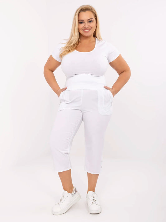Białe spodnie 3/4 plus size z gumką w pasie