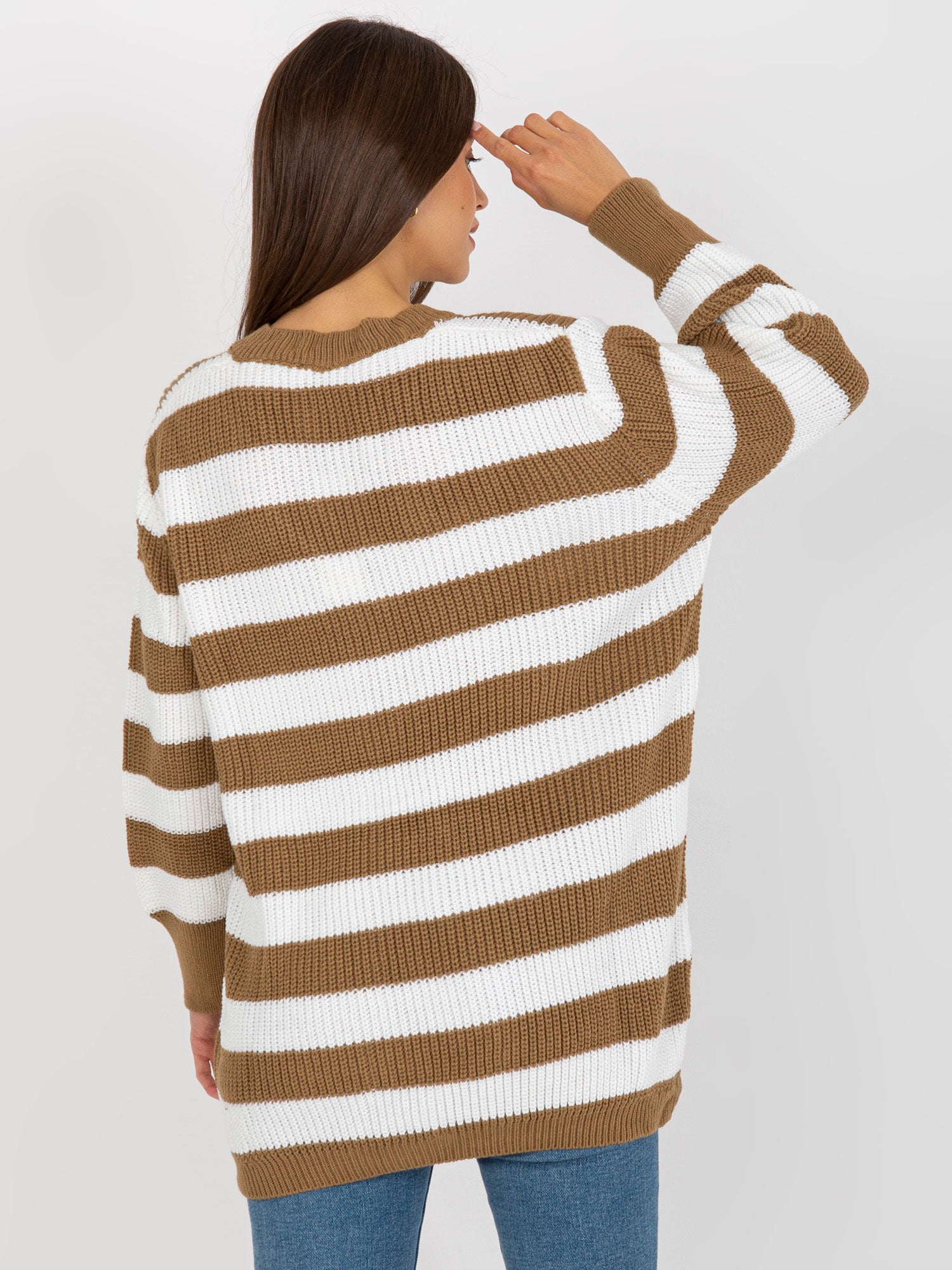 Biało-beżowy sweter oversize w paski RUE PARIS