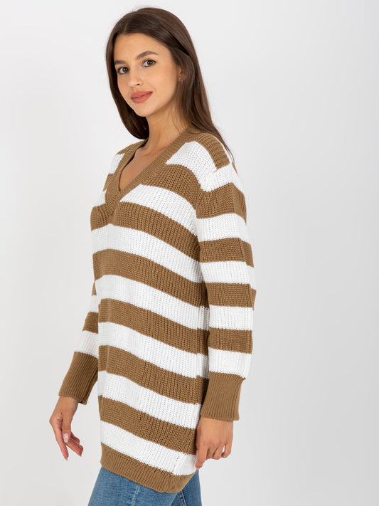 Biało-beżowy sweter oversize w paski RUE PARIS