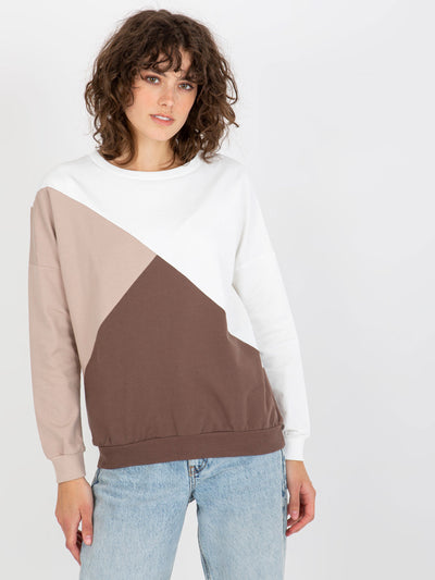Biało-brązowa bawełniana bluza basic bez kaptura