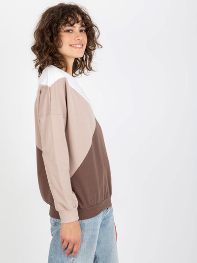 Biało-brązowa bawełniana bluza basic bez kaptura