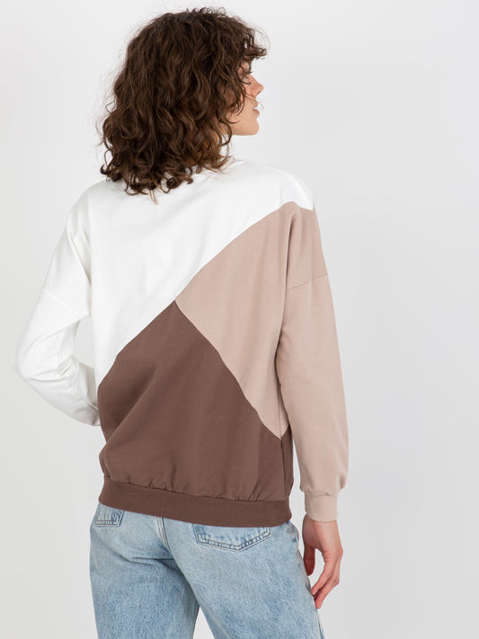 Biało-brązowa bawełniana bluza basic bez kaptura