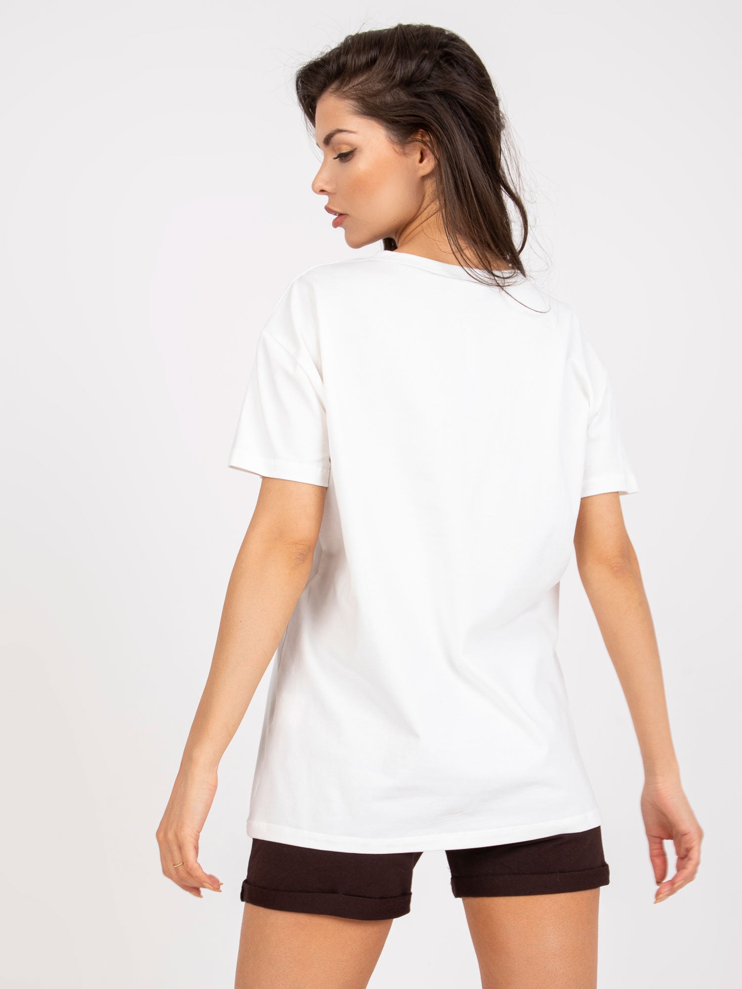 Biało-brązowy t-shirt damski bawełniany