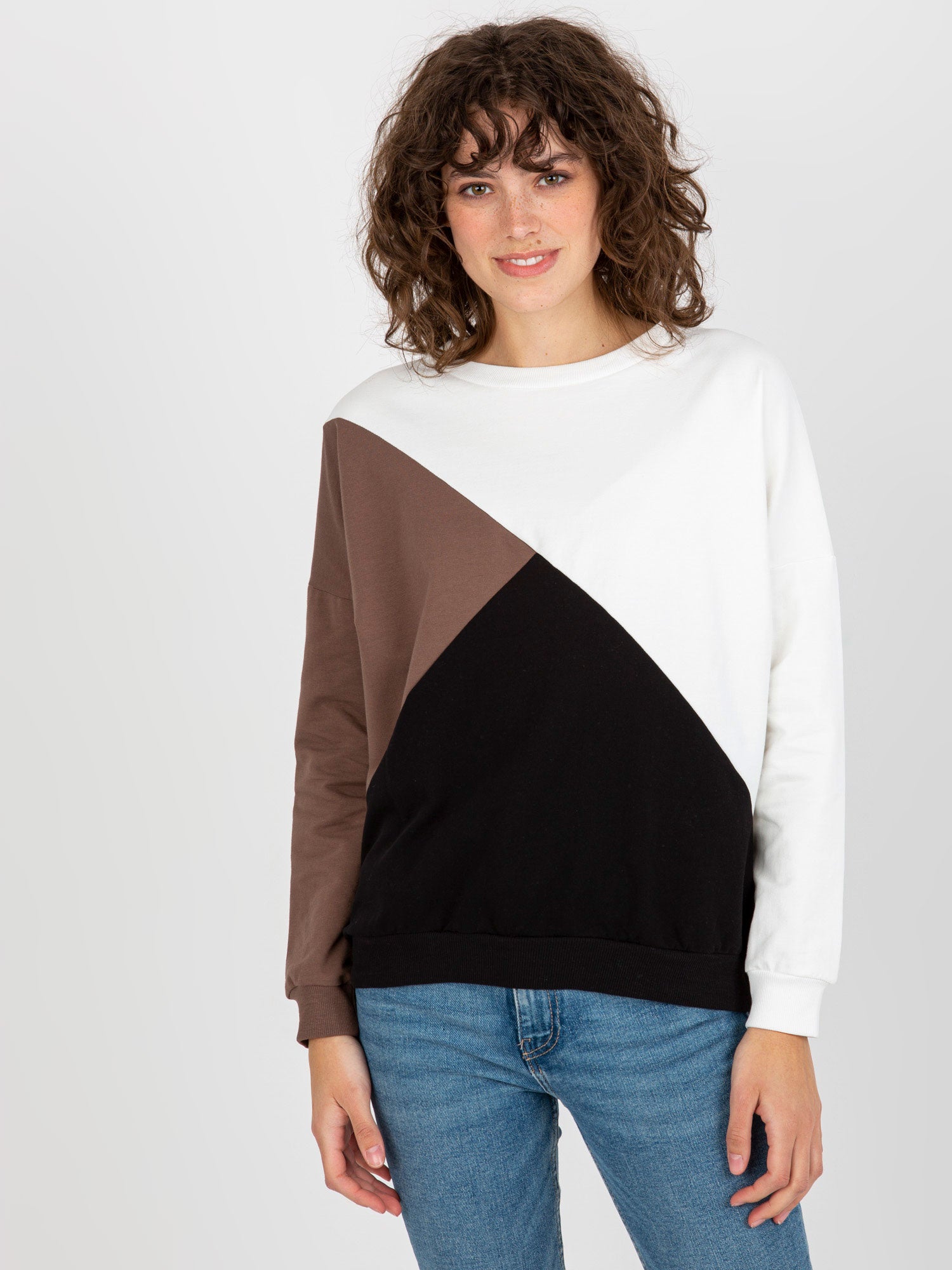 Biało-czarna bawełniana bluza basic bez kaptura
