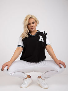 Biało-czarna casualowa bluzka plus size z bawełny