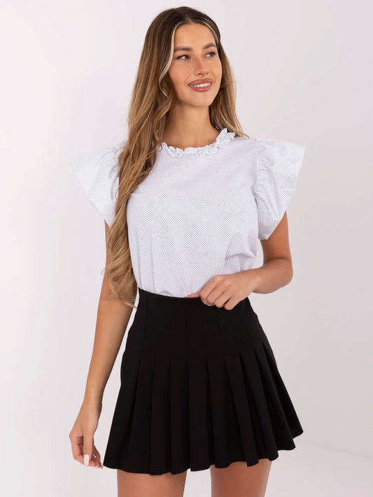 Biało-czarna elegancka bluzka z falbankami